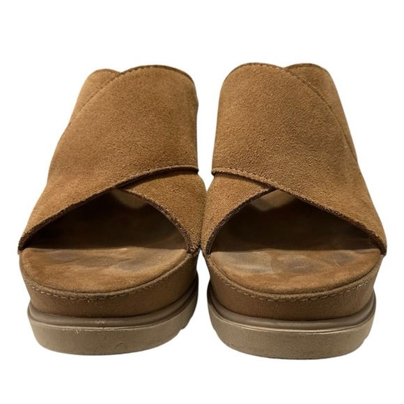 UGG Abbott Slide Platform Sandals Women's 10 Brown Suede Leather‎ Wedge - Picture 2 of 9